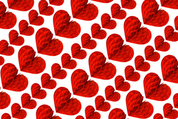 Red hearts of origami on white as background, isolated