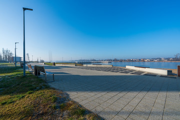 A large pier on a small lake in the city of Znin