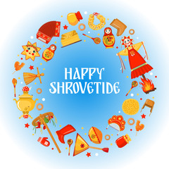 Obraz premium Maslenitsa or Shrovetide vector greeting card in flat style isolated on white background.