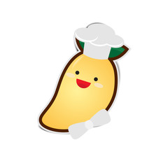 Cartoon mango chef with paper shadow