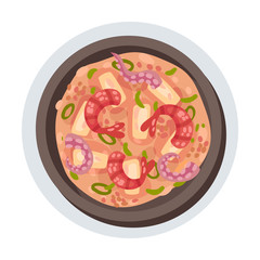Korean Cold Seafood Soup Layout Top View Vector Illustration