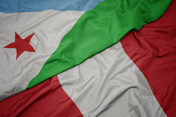 Fototapeta premium waving colorful flag of peru and national flag of djibouti.