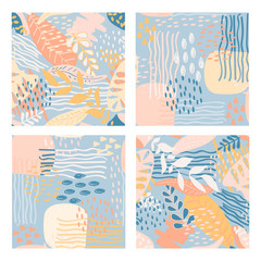Set of tropical seamless patterns in pastel colors, vector