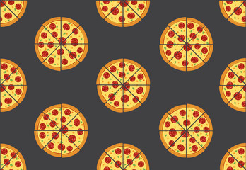 Seamless pattern of pizza isolated on black background
