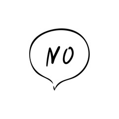 Speech bubble with word No hand drawed careless casual style vector illustration