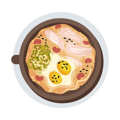 Korean Soup with Scrambled Egg and Bean Sprouts Layout Top View Vector Illustration