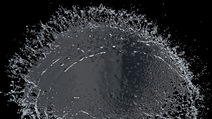 Water splash slow motion on black background. 3D illustration design.