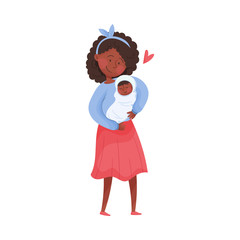 Mom and Her Kid Vector Illustration. Young Mother Holding Her Baby in Arms and Embracing
