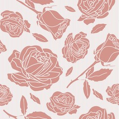 seamless pattern of pink roses with strips in background.Romantic and vintage style for valentine's design, home decor, printed fabric, etc.