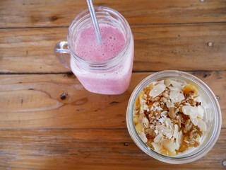 Strawberry Smoothie and Granola Coconut Bowl
