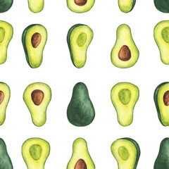 seamless pattern of hand-drawn watercolor avocados. Pattern on a white background. Perfect for screensavers, packaging paper, menus, textiles, printing, Wallpaper
