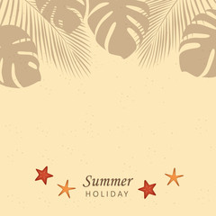 Fototapeta na wymiar summer holiday beach design sand starfish and palm leaves vector illustration EPS10