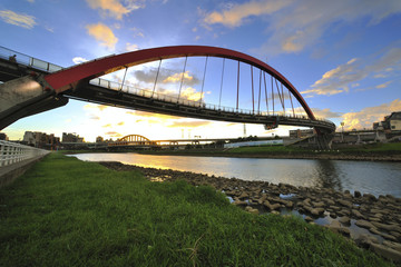 Low angle shot of Rainbow Bridge in Songshan district