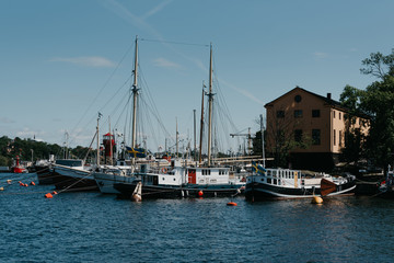Fototapeta premium Stockholm's boats, ships, and vessels in the afternoon