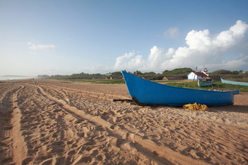 Fishing boat on Candolim beach, Goa, India