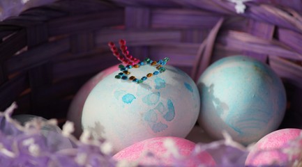 Easter eggs decorated with colorful scribbles