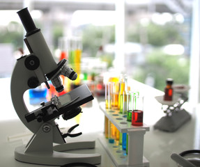 Microscope in Biochemical Lab or medical laboratories or chemistry laboratory.The concept of anti-coronavirus research .