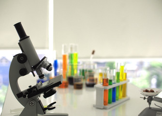 Microscope in Biochemical Lab or medical laboratories or chemistry laboratory.The concept of anti-coronavirus research .