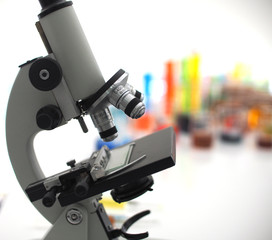 Microscope in Biochemical Lab or medical laboratories or chemistry laboratory.The concept of anti-coronavirus research .
