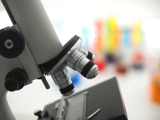 Microscope in Biochemical Lab or medical laboratories or chemistry laboratory.The concept of anti-coronavirus research .