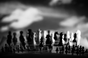 Chess strategy concept is on the bright background