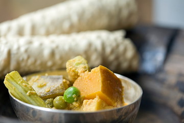 Veg korma with pappadams, India