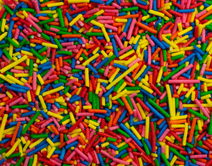 Close up colorful candies assortment. Background for design.