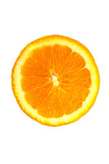 Orange slice isolated on white background. Fresh citrus fruit cut in half.