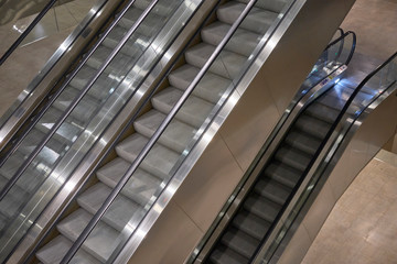 Stairs of escalator. Pedestrian and disabled people facilities