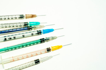 Medical syringes. Injection syringes with vaccine needle.