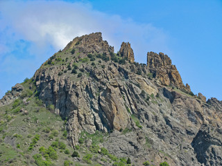 Fototapeta na wymiar Crimea, Karagach Ridge, King and Queen Rock Going to The Throne, Kara-Dag Mountain Range