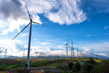 wind turbines in field