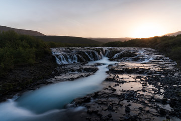 Fototapeta na wymiar Long exposure of Bruarfoss waterfall before sunset Iceland