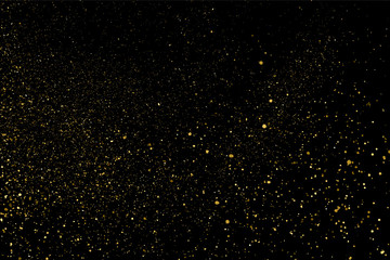 Gold glitter texture isolated on black. Amber particles color. Celebratory background. Golden explosion of confetti. Vector illustration,eps 10.