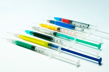 Medical syringes. Injection syringes with vaccine needle.