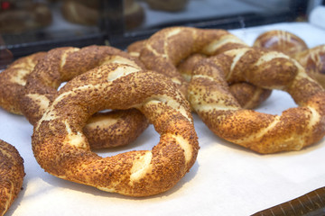 Turkish bagels or simits or gevreks or koulouri