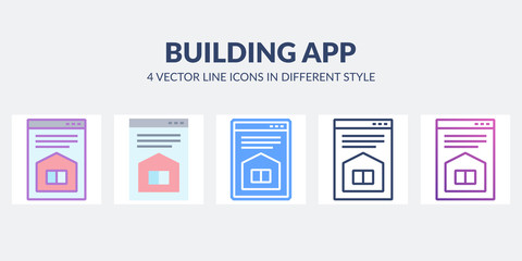 Building app icon in flat, line, glyph, gradient and combined styles.