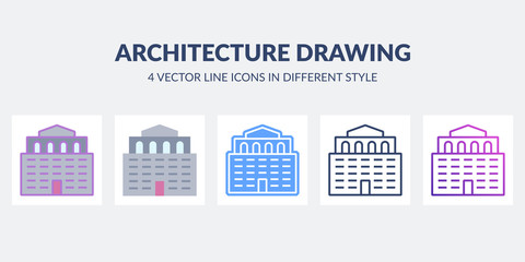 Architecture drawing icon in flat, line, glyph, gradient and combined styles.