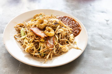 Penang Char Mee Sua or stir fried mee sua served on plate