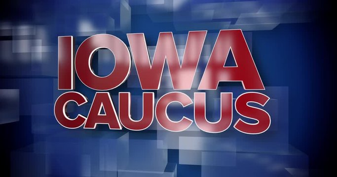 A red and blue dynamic 3D Iowa Caucus title page animation.  	