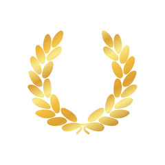 Gold laurel wreath icon. Luxury emblem for winner. Symbol of victory, triumph and success. Golden award laurel logo on white background. Laurel leaves symbol of high quality. Vector illustration