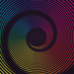 Colorful round spiral abstract rainbow dots background. Vortex Vector illustration