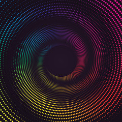 Colorful round spiral abstract rainbow dots background. Vortex Vector illustration