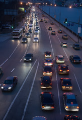 Car traffic on the avenue at night