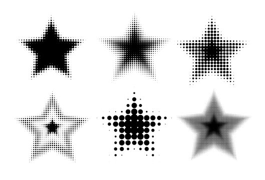 Halftone stars on white background. Set of Simple shapes for template