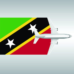 Plane and flag of Saint Kitts and Nevis. Travel concept for design