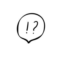 Exclamation mark and question mark sign icon. Speech bubble symbol on white background Vector illustration. Hand drawn