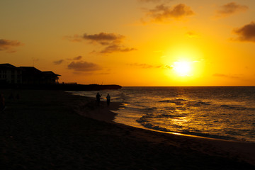 Golden sunset over the Atlantic ocean
