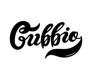 Fototapeta premium Gubbio. The name of the Italian city in the region of Umbria. Hand drawn lettering. Vector illustration. Best for souvenir products.
