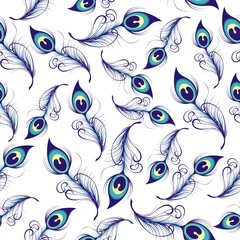 Peacock feathers seamless pattern. Tails of peacocks vector